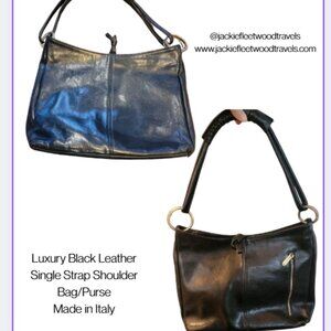 Luxury Black Leather Single Strap Shoulder Bag/Purse Made in Italy